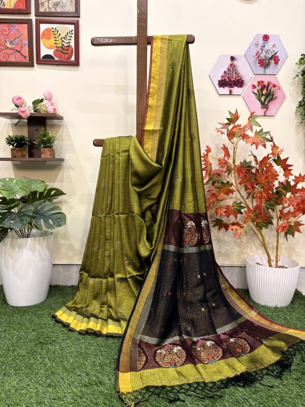 Lemon Ginger Katan Silk Jamdani Saree with Blouse Piece