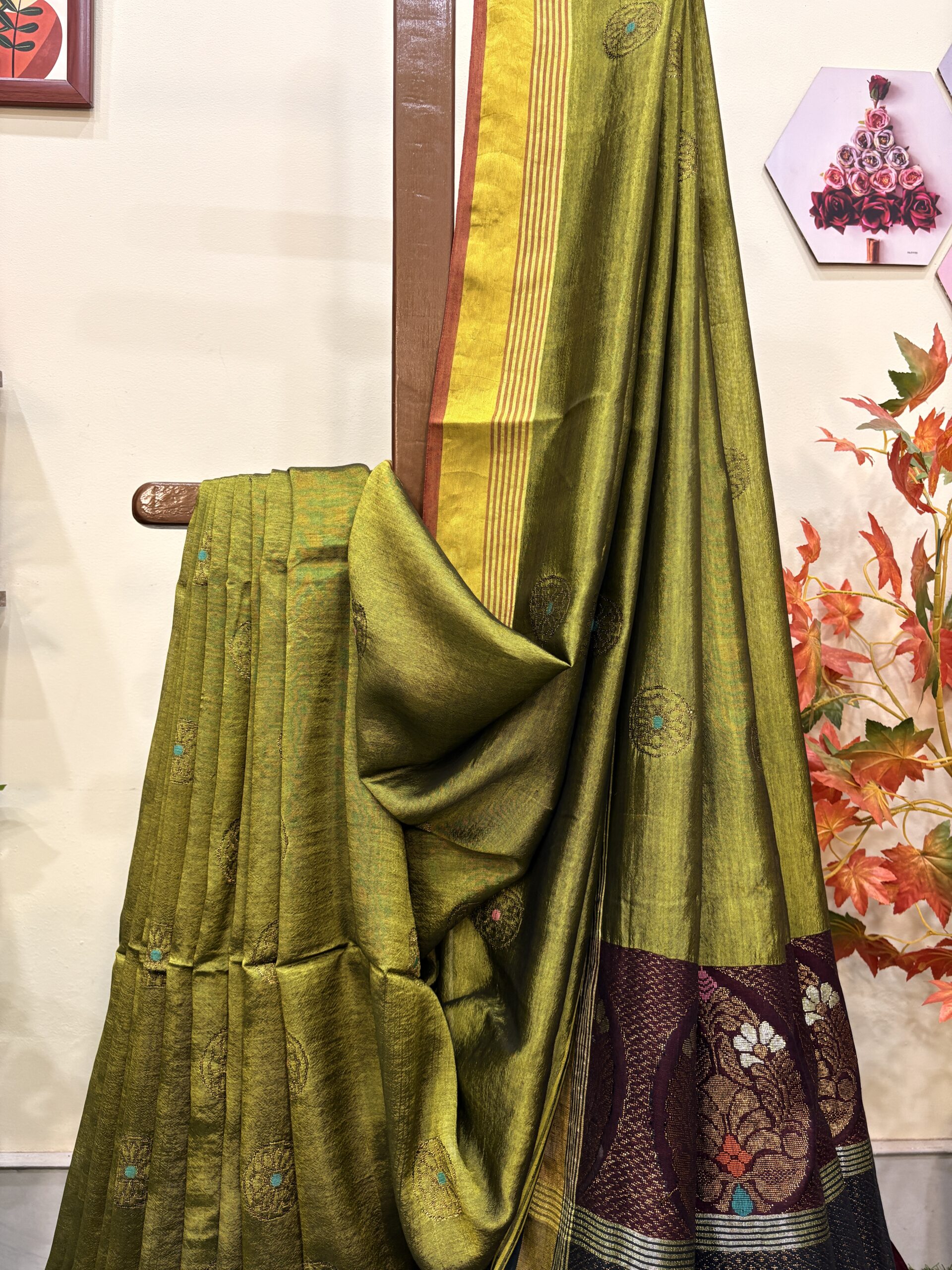 Lemon Ginger Katan Silk Jamdani Saree with Blouse Piece - Image 3