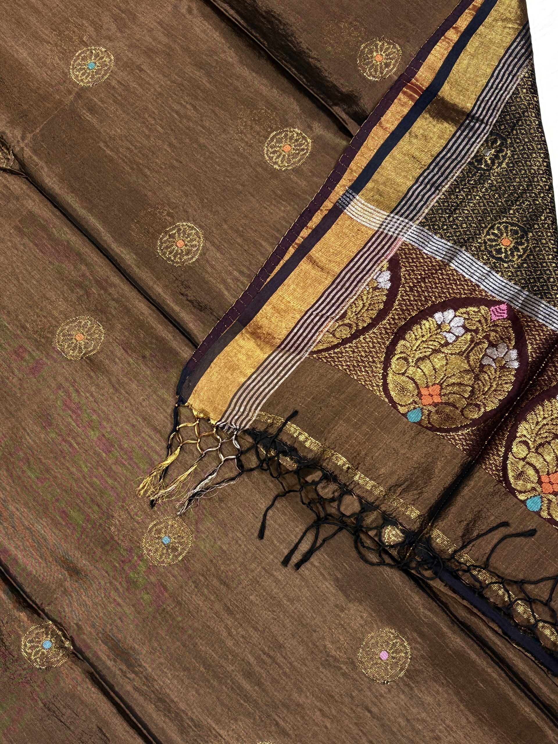 Brown Katan Silk Jamdani Saree with Blouse Piece - Image 9