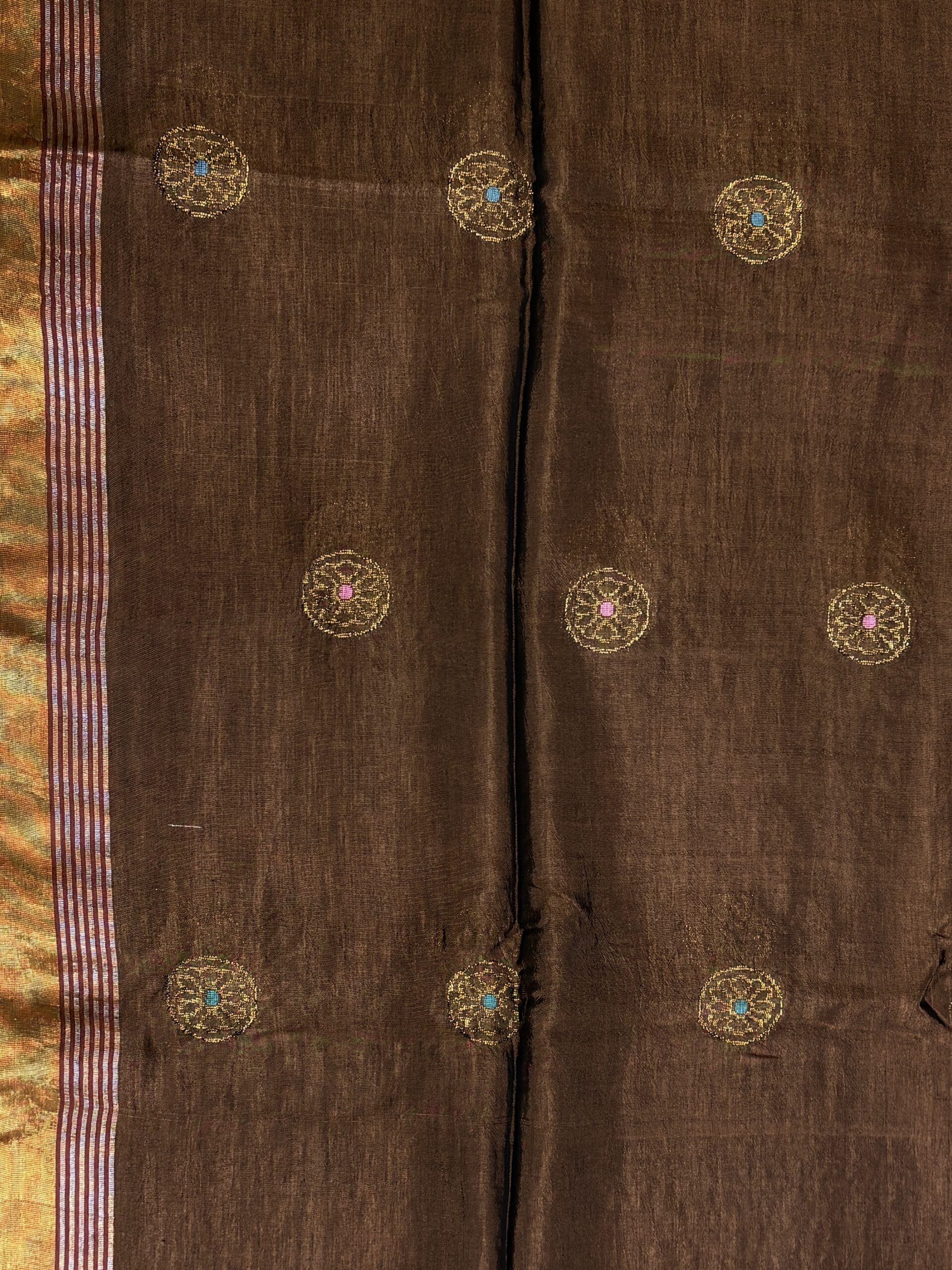 Brown Katan Silk Jamdani Saree with Blouse Piece - Image 8