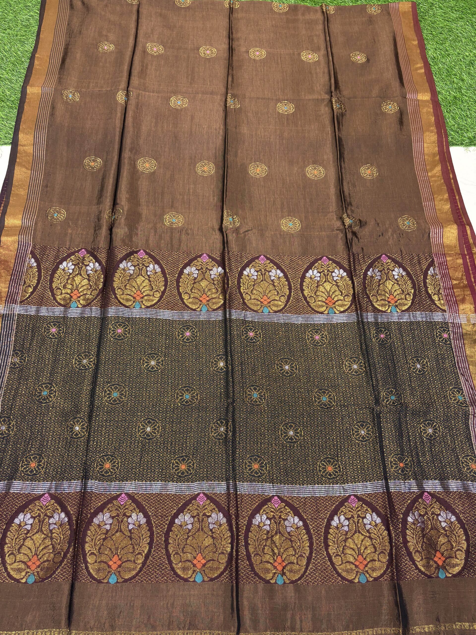 Brown Katan Silk Jamdani Saree with Blouse Piece - Image 5