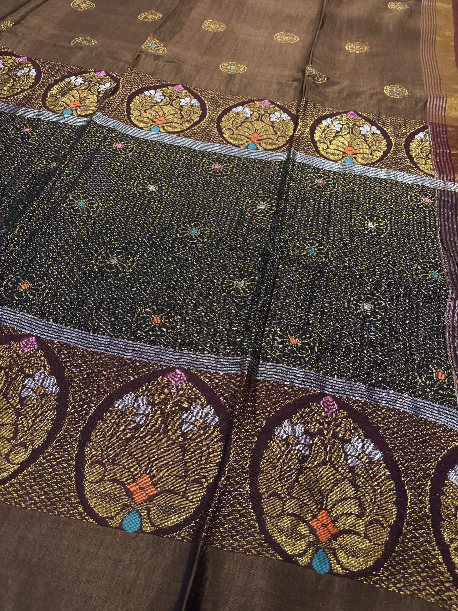 Brown Katan Silk Jamdani Saree with Blouse Piece - Image 6