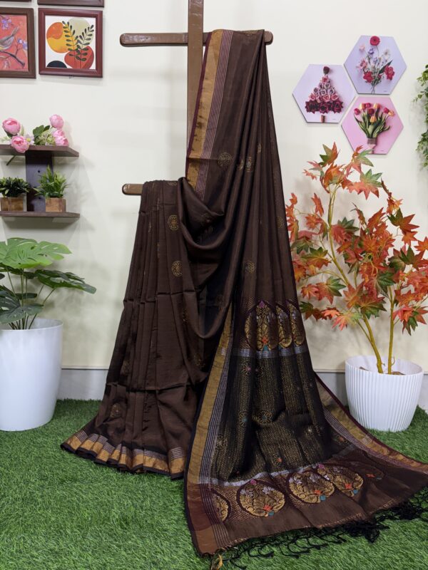 Brown Katan Silk Jamdani Saree with Blouse Piece
