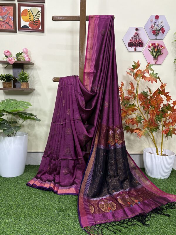 Beetroot Katan Silk Jamdani Saree with Blouse Piece