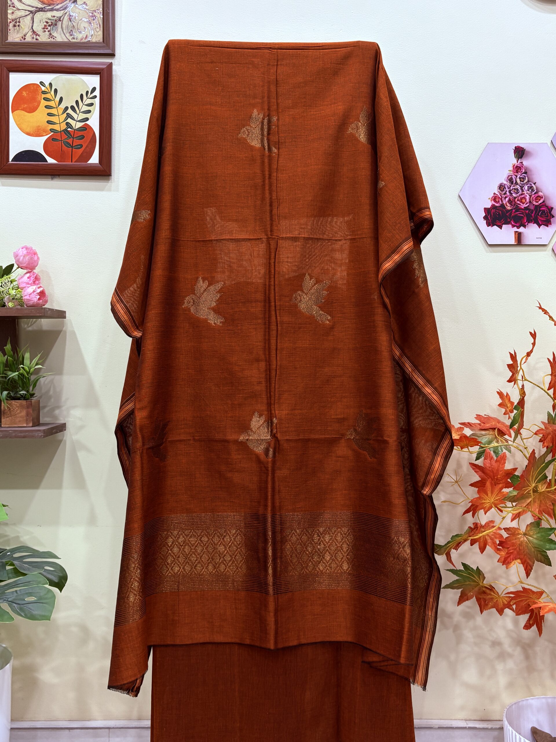 Rust Premuium Mulmul Cotton Bird jamdani Coord Suit Set - Image 2