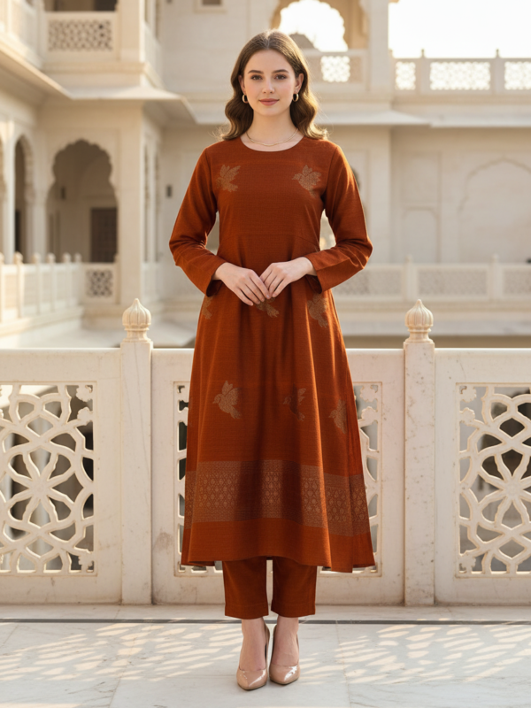 Rust Premuium Mulmul Cotton Bird jamdani Coord Suit Set