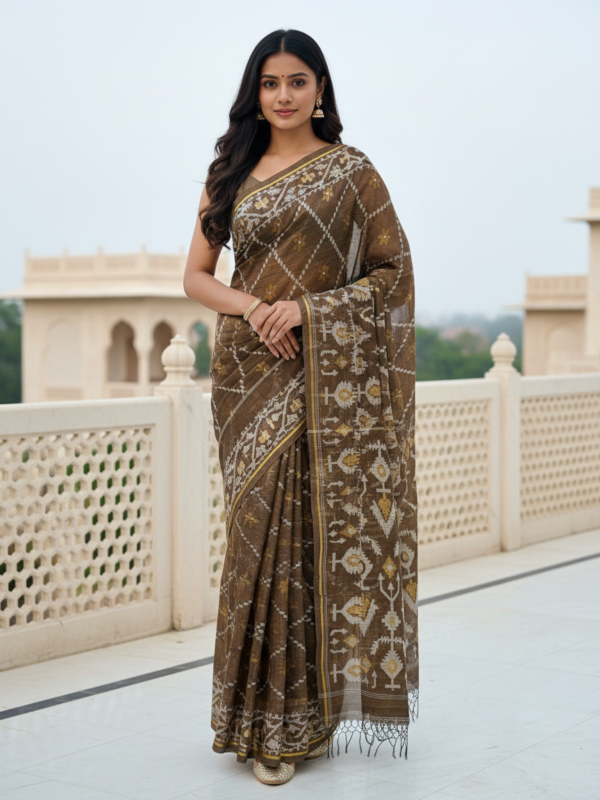 Brown Handloom Resham Matka Allover Jamdani saree