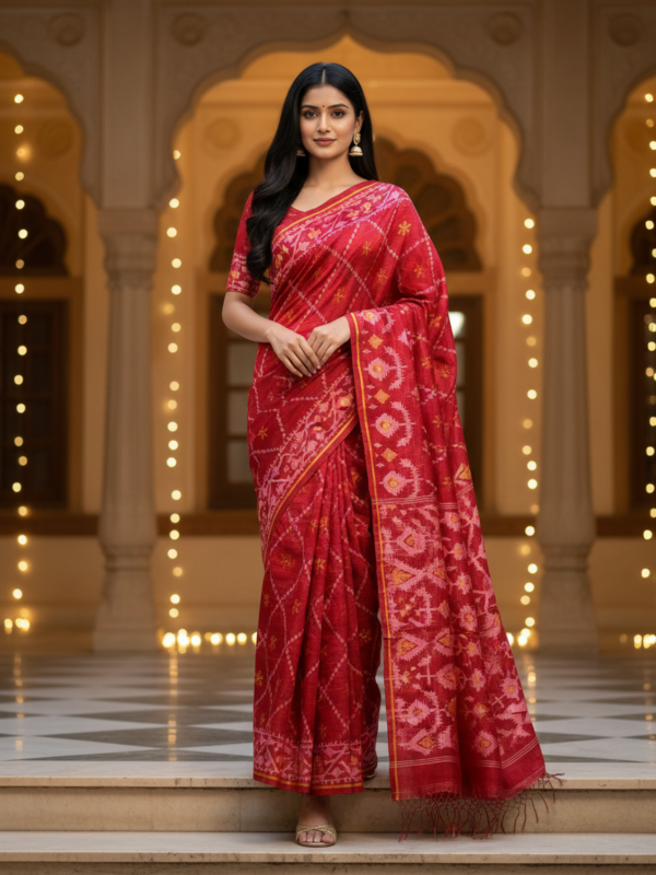 Dark Red Handloom Resham Matka Allover Jamdani saree