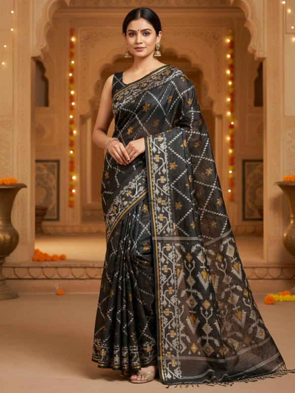 Black Handloom Resham Matka Allover Jamdani saree