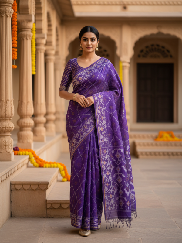 Purple Handloom Resham Matka Allover Jamdani saree