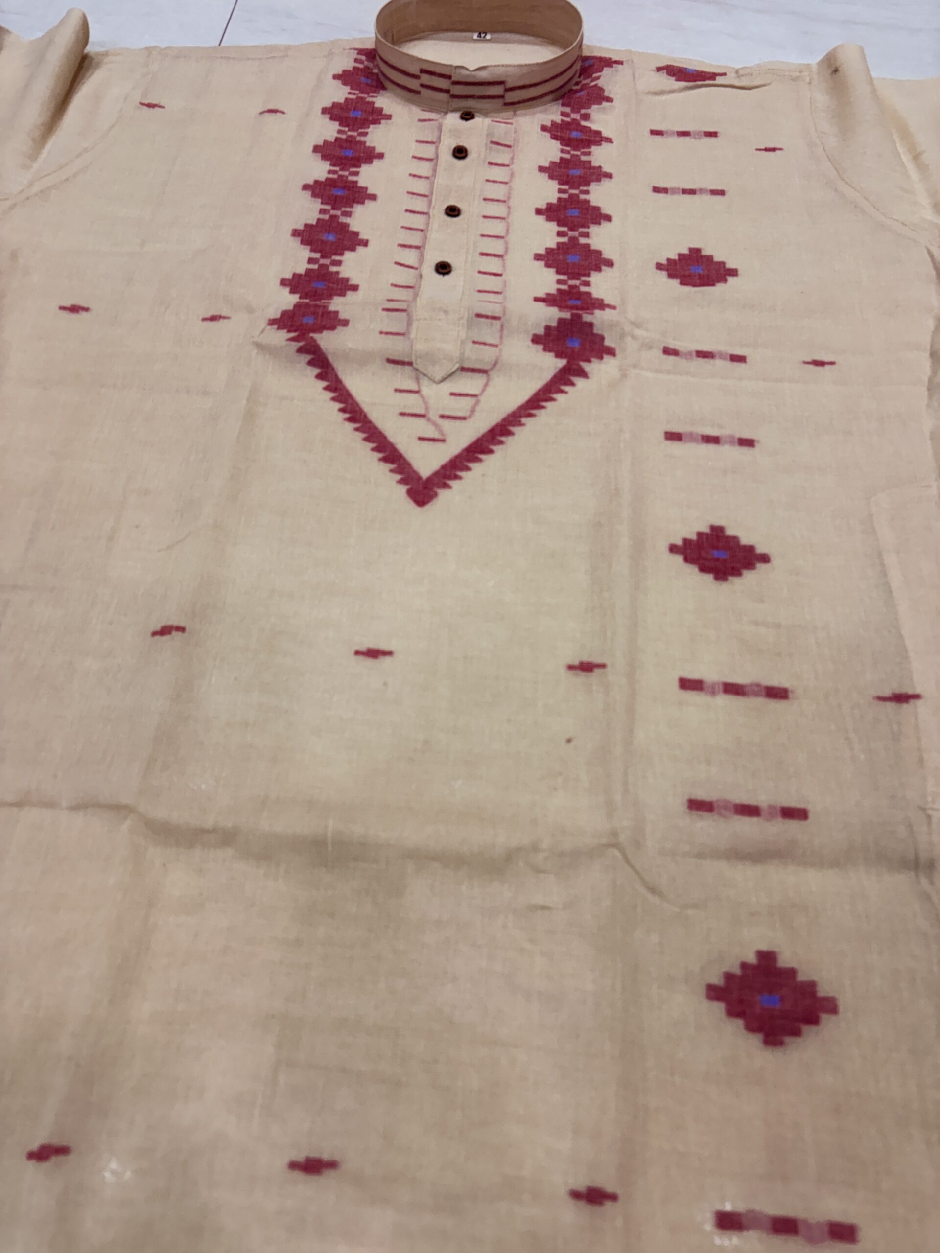 Beige Handloom Premuium Cotton Jamdani Panjabi for Men - Image 4