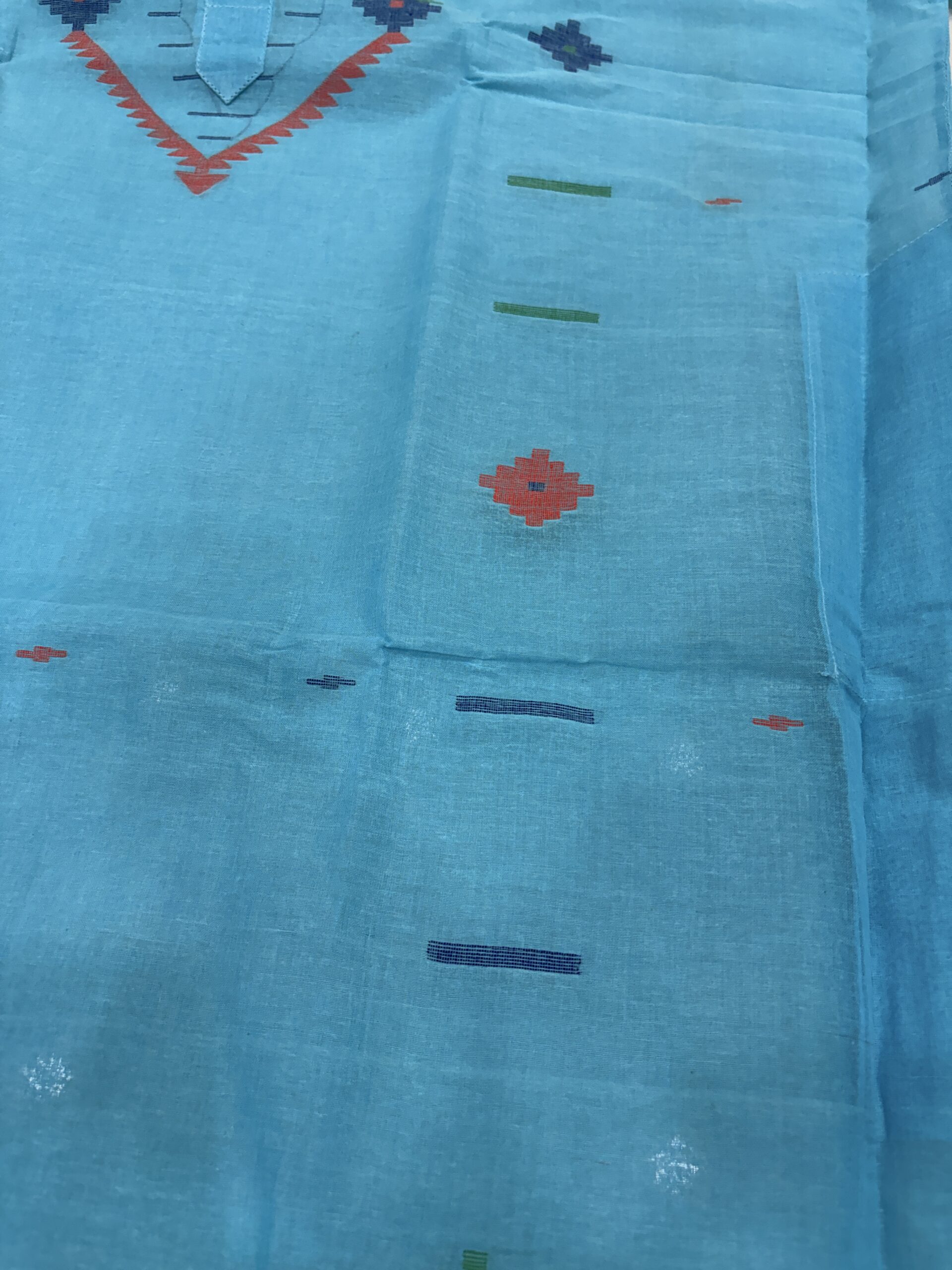 Light Blue Handloom Premuium Cotton Jamdani Panjabi for Men - Image 5