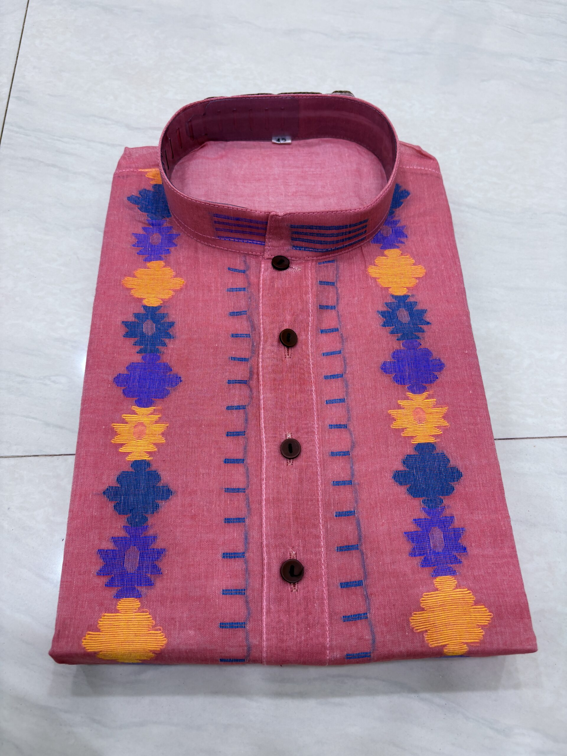 Old Pink Handloom Premuium Cotton Jamdani Panjabi for Men - Image 5