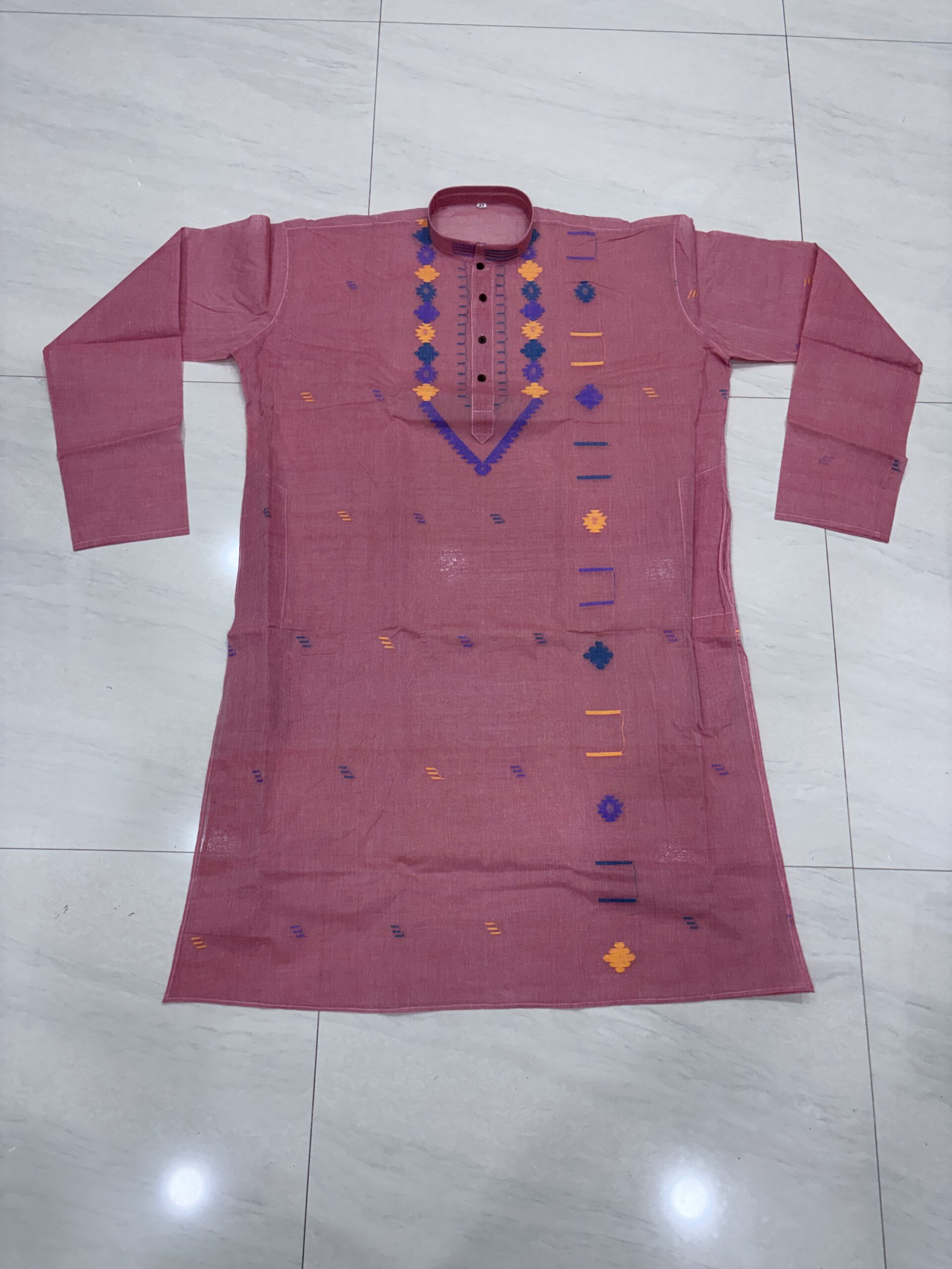 Old Pink Handloom Premuium Cotton Jamdani Panjabi for Men - Image 4
