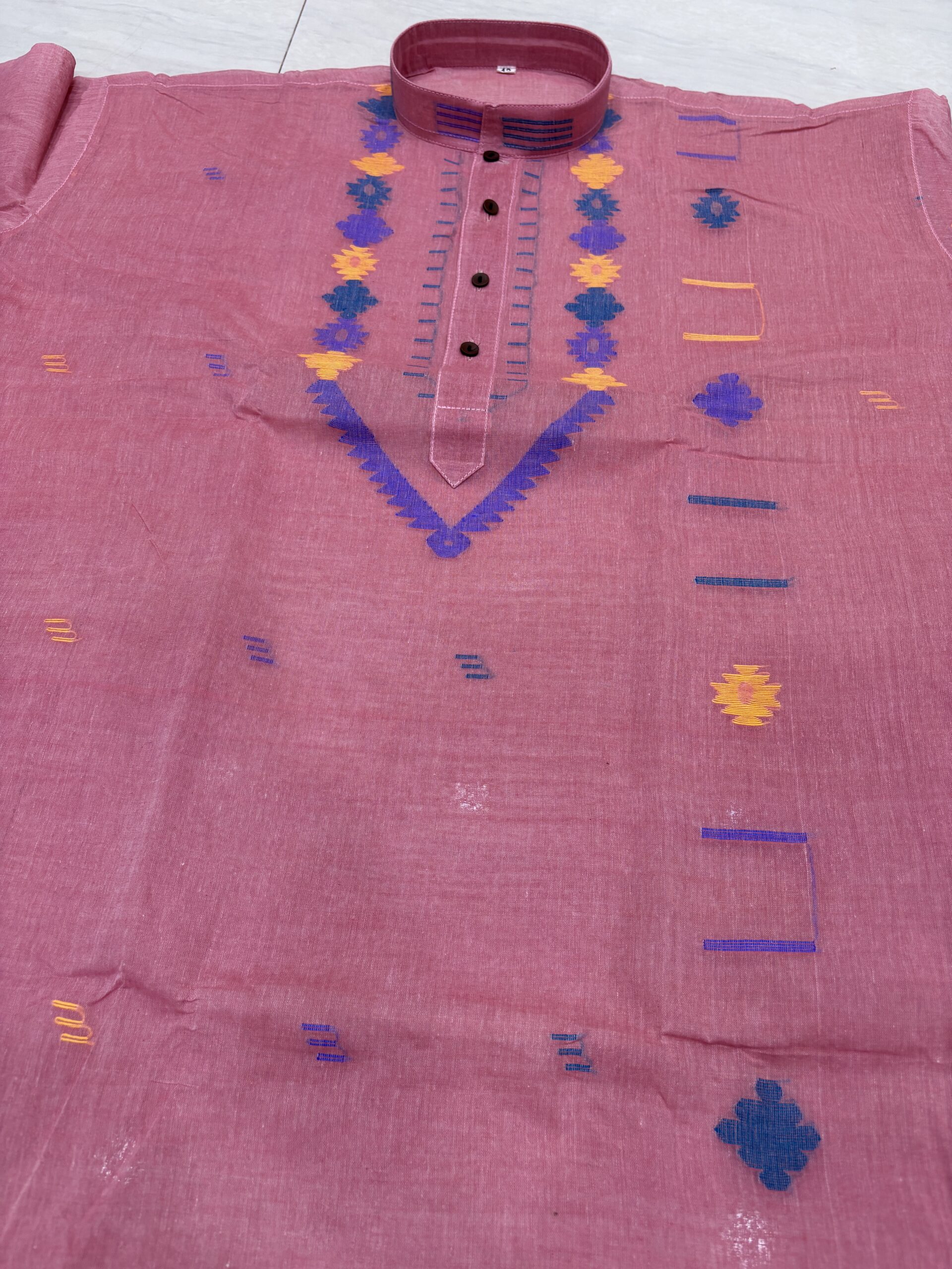 Old Pink Handloom Premuium Cotton Jamdani Panjabi for Men - Image 3