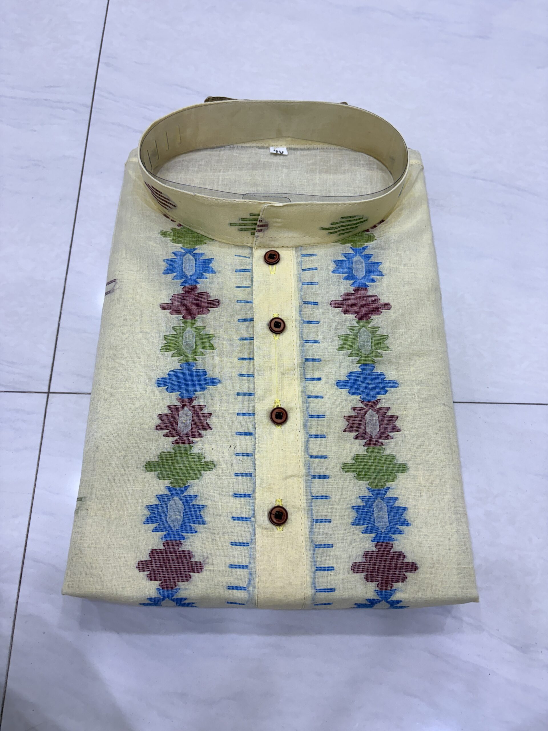 Cream Handloom Premuium Cotton Jamdani Panjabi for Men - Image 2