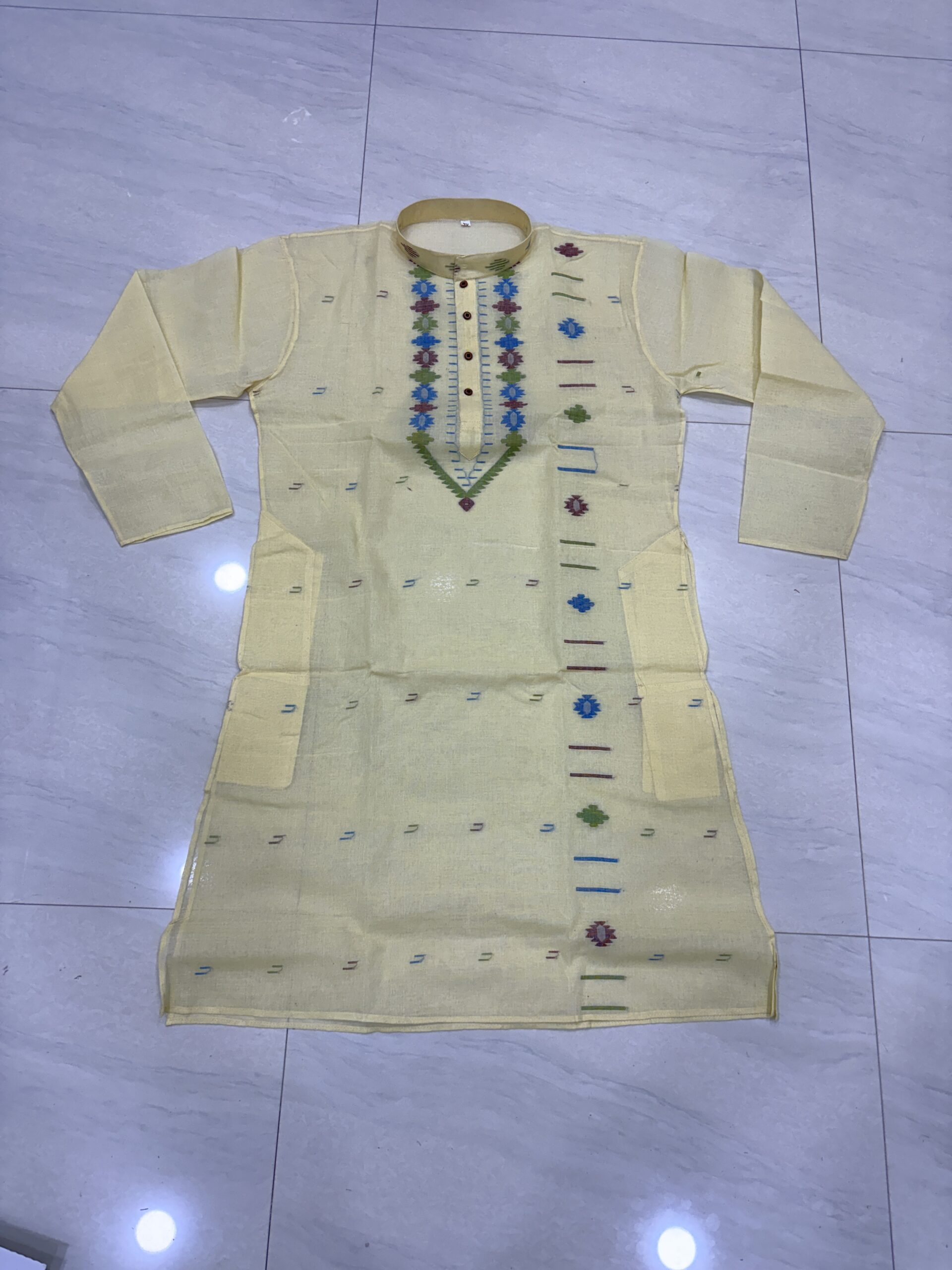 Cream Handloom Premuium Cotton Jamdani Panjabi for Men - Image 3
