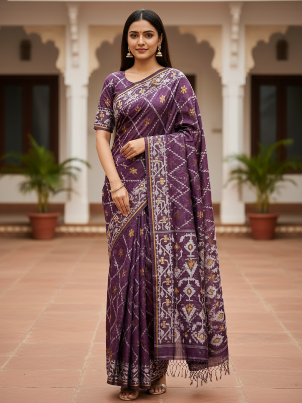 Dark Mauve Handloom Resham Matka Allover Jamdani saree