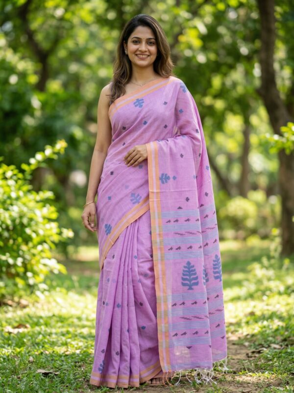 Pink Handloom Khadi Cotton Dhakai Jamdani Saree