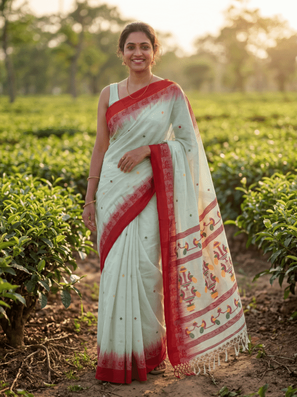Pixie Green Handloom Cotton Khadi Ikkat Jamdani Saree