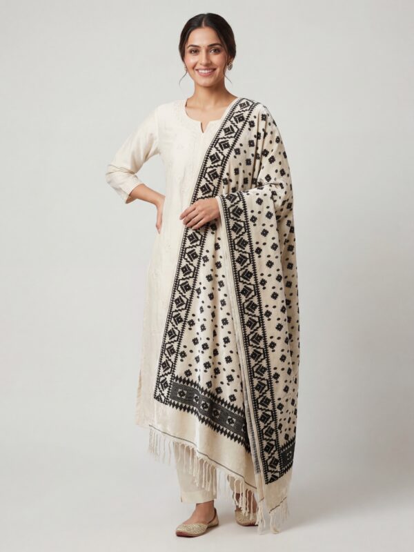 Black Work Premuium Mulmul Cotton Dhakai Jamdani Dupatta