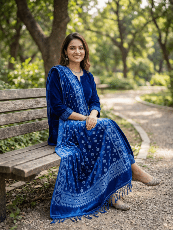 Blue Premuium Mulmul Cotton Dhakai Jamdani Dupatta