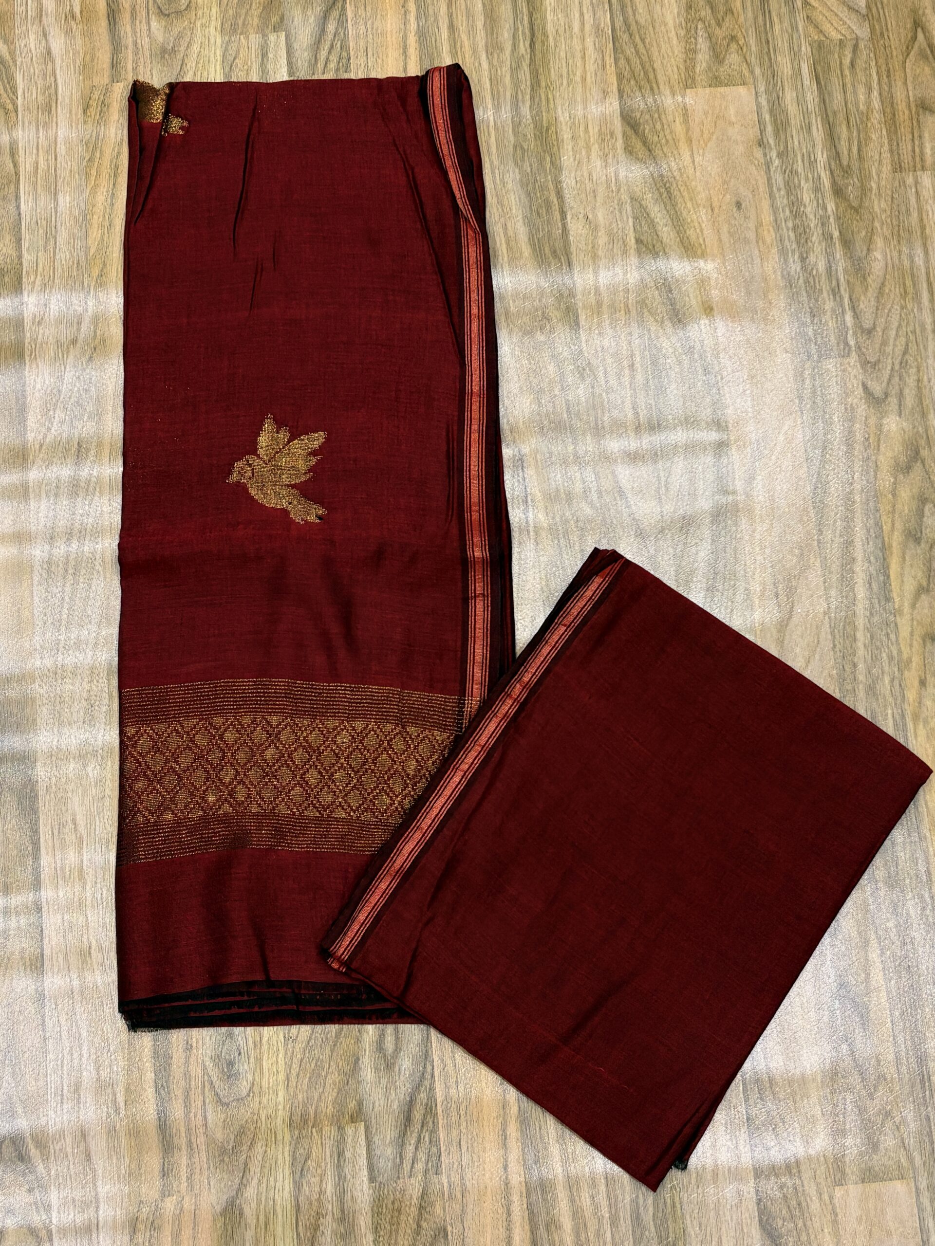 Maroon Premuium Mulmul Cotton Bird Jamdani Coord Suit Set - Image 3