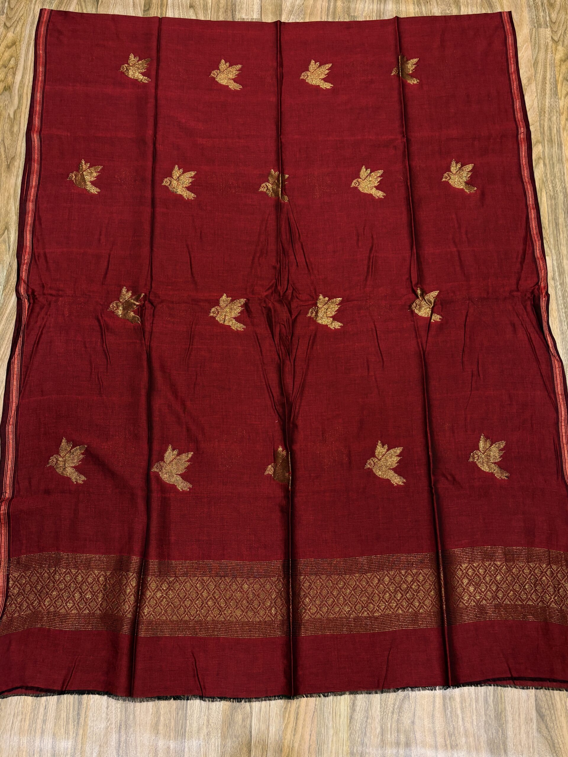 Maroon Premuium Mulmul Cotton Bird Jamdani Coord Suit Set - Image 2
