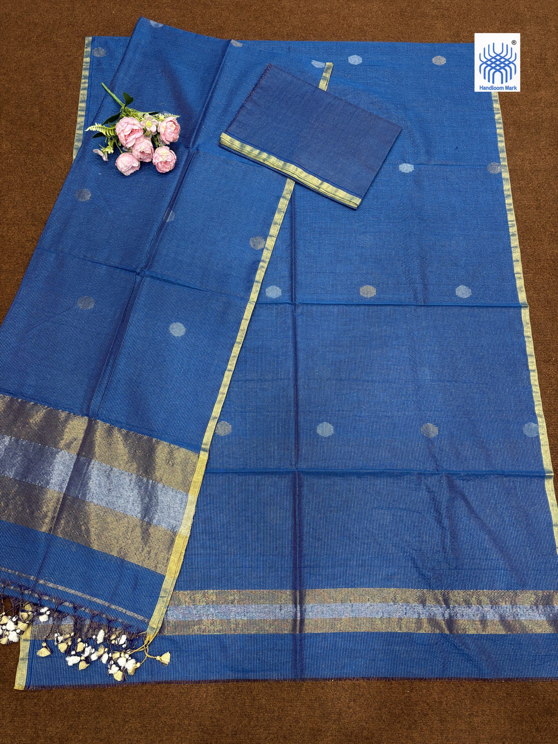 Light Blue Zari Stripe Mercerized Cotton Unstitched Salwar Suit Set - Image 2