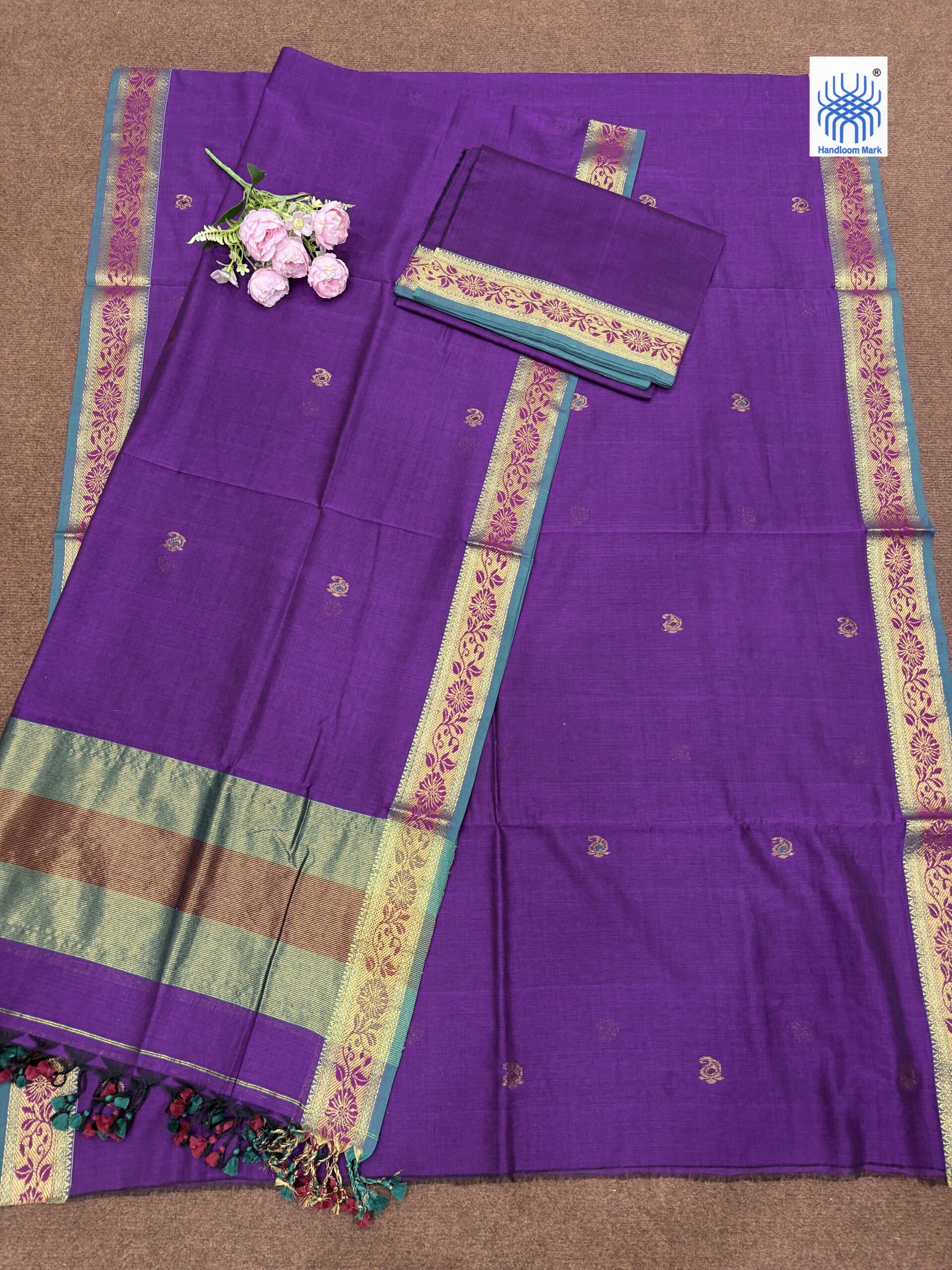 Purple Mercerized Cotton Unstitched Salwar Suit Set - Image 2