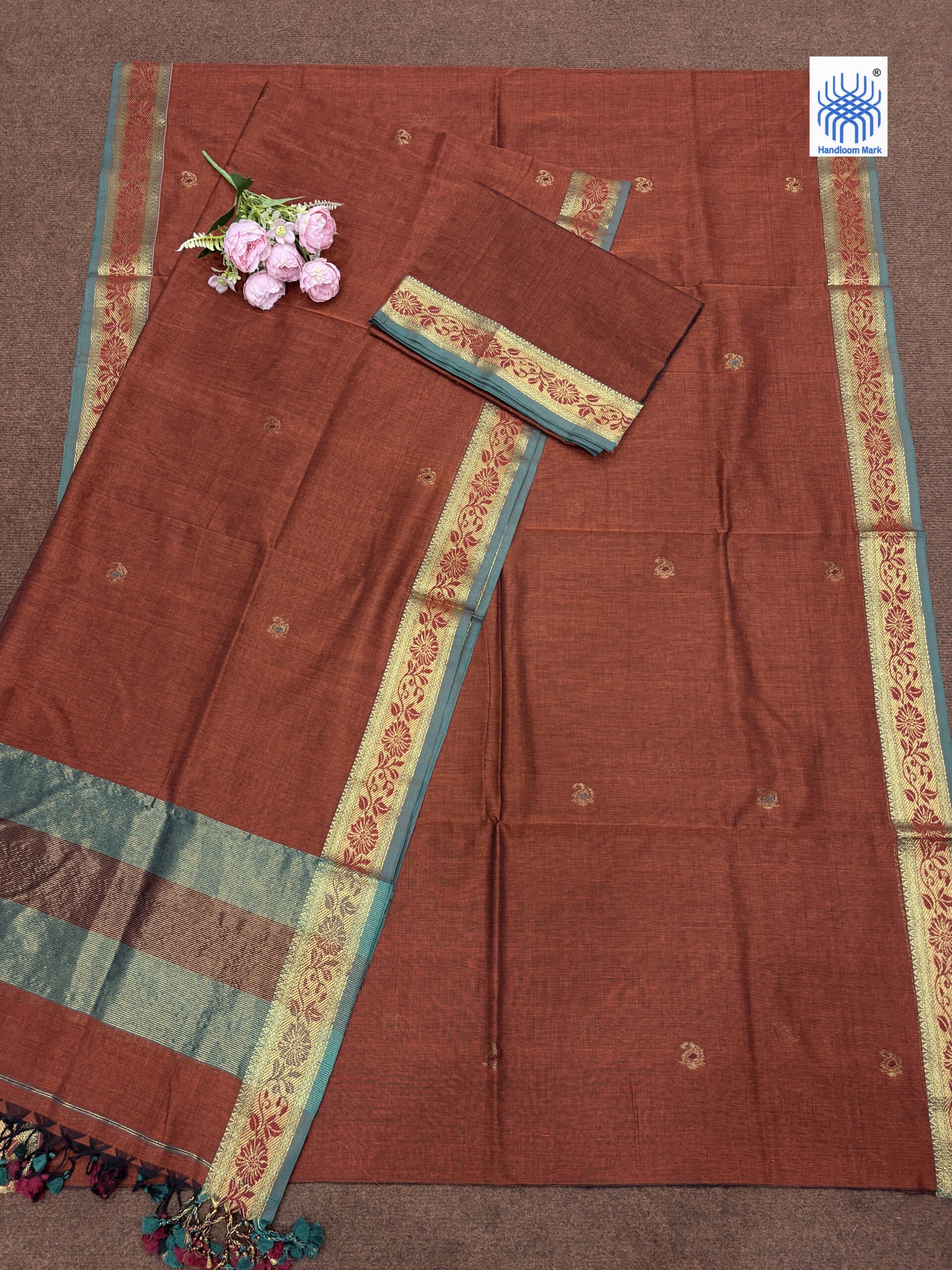 Rust Mercerized Cotton Unstitched Salwar Suit Set - Image 2