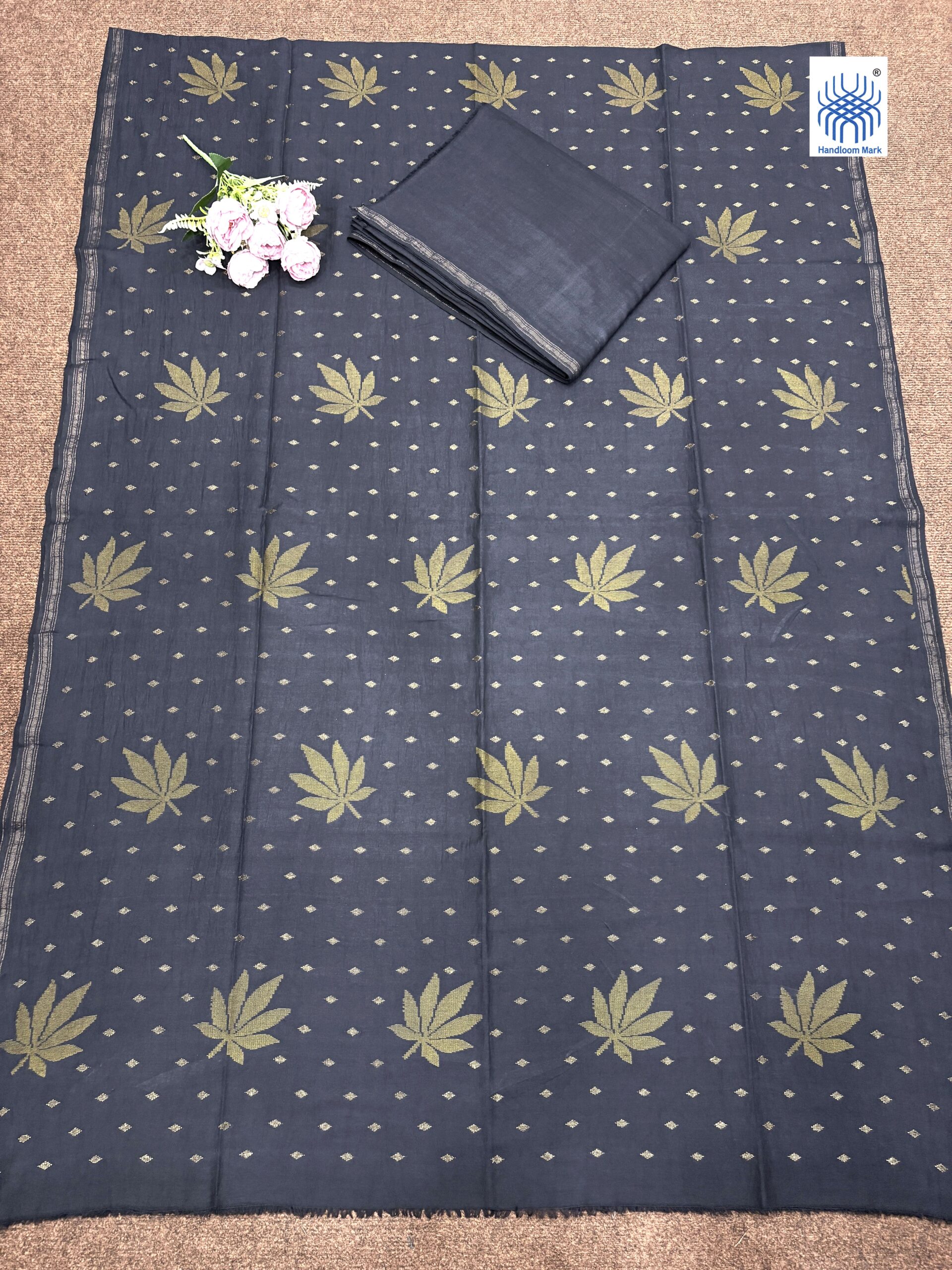 Grayish Black Khadi Jamdani Coord Suit Set - Image 2