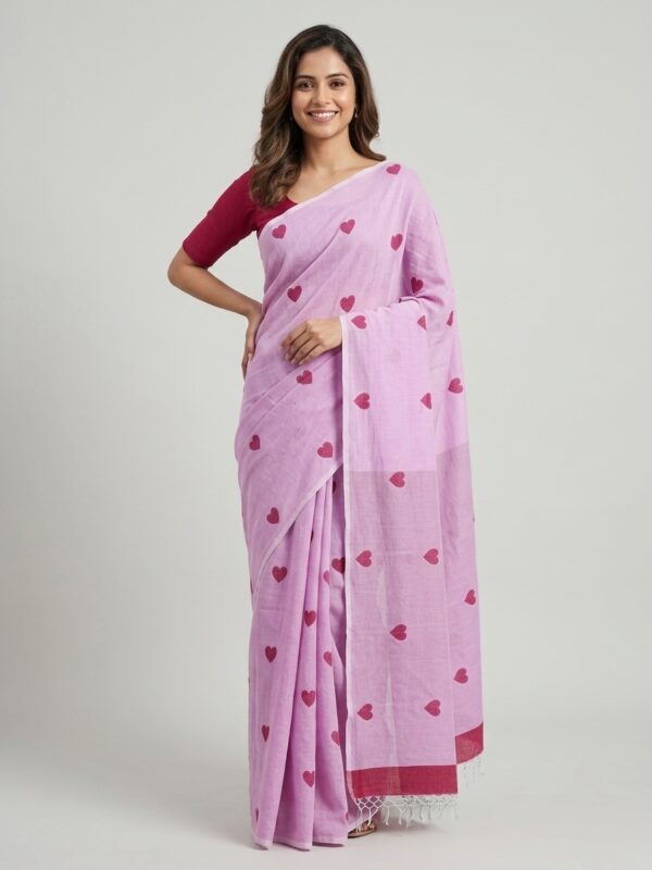 Light Pink Handloom Mulmul Cotton Heart Jamdani Saree