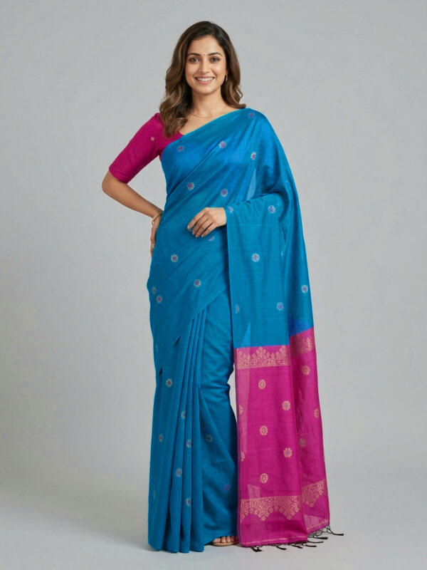 Greenish Blue Handloom Premium Soft Cotton Silk Party Wear Jamdani Saree with Blouse Piece