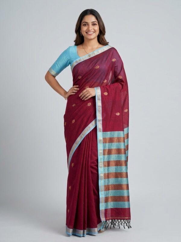 Maroon Handloom Premium Soft Cotton Silk Jamdani Saree with Blouse Piece