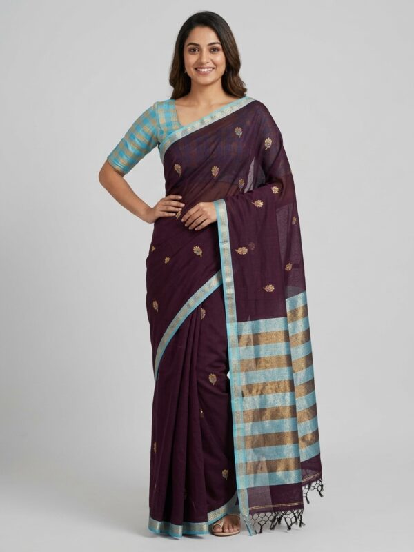 Chocolate Handloom Premium Soft Cotton Silk Jamdani Saree with Blouse Piece
