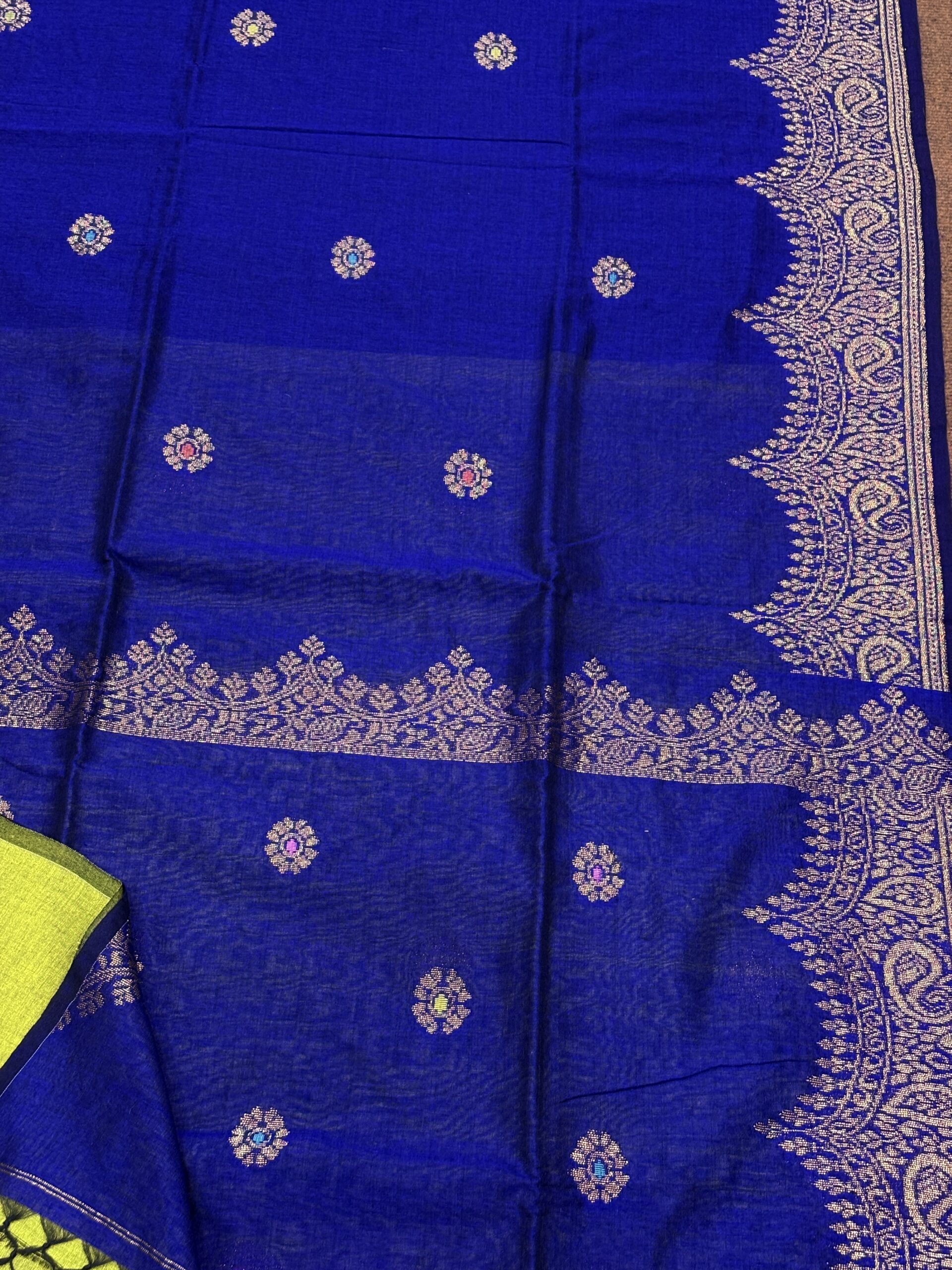 Navy Blue Handloom Premium Soft Cotton Silk Party Wear Jamdani Saree with Blouse Piece - Image 4