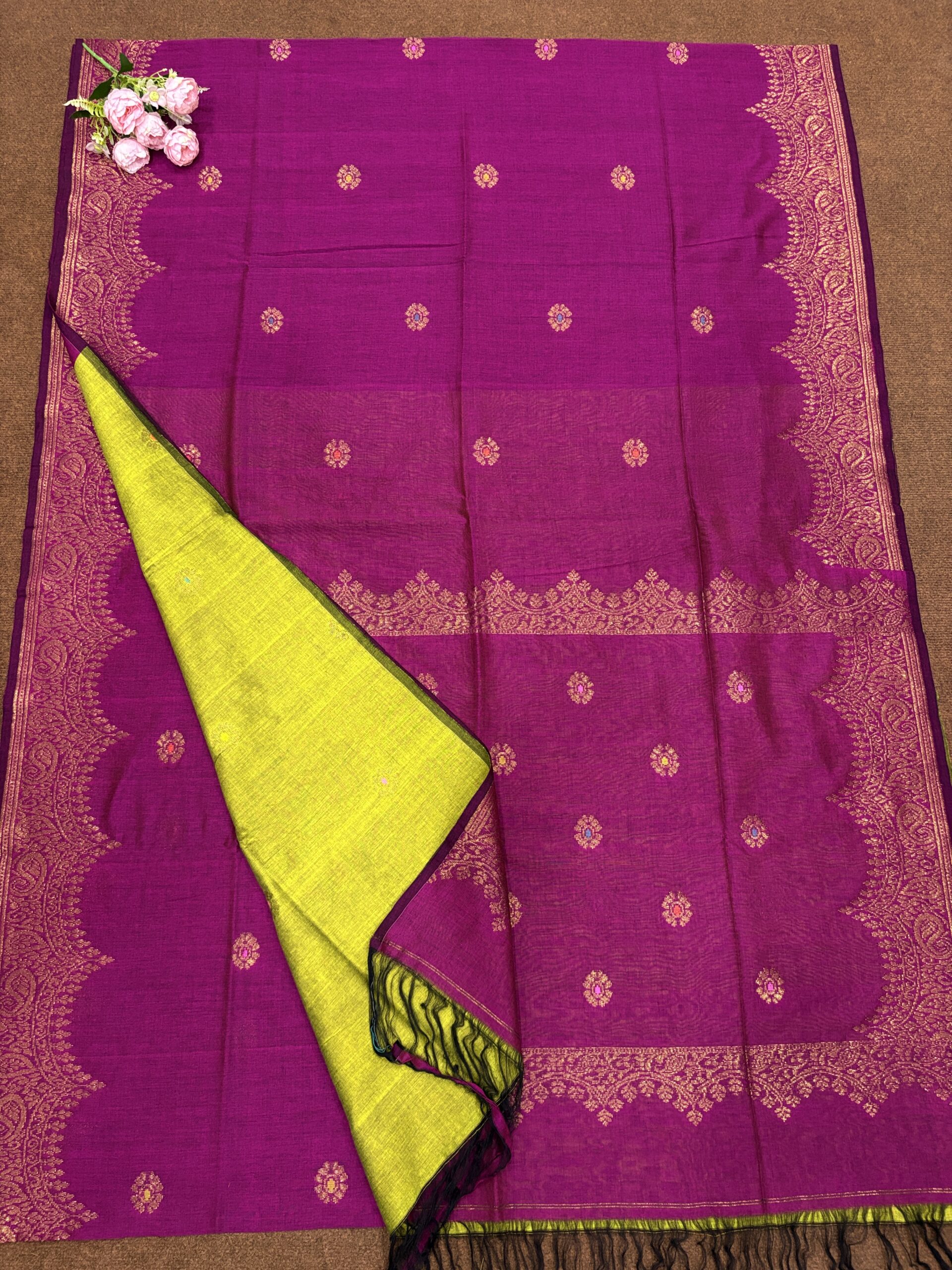 Beetroot Handloom Organic Cotton Party Wear Jamdani Saree - Image 4