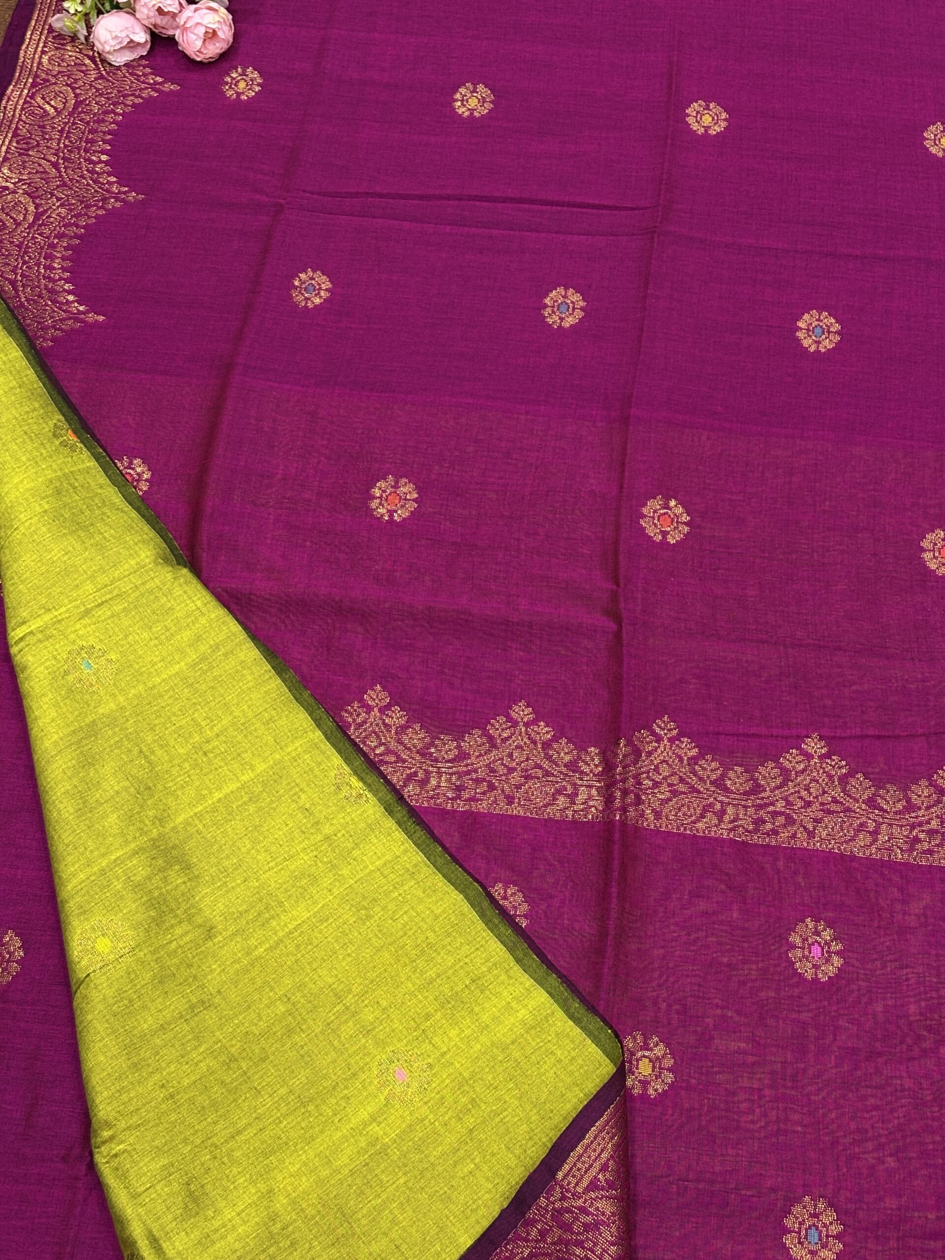 Beetroot Handloom Organic Cotton Party Wear Jamdani Saree - Image 5