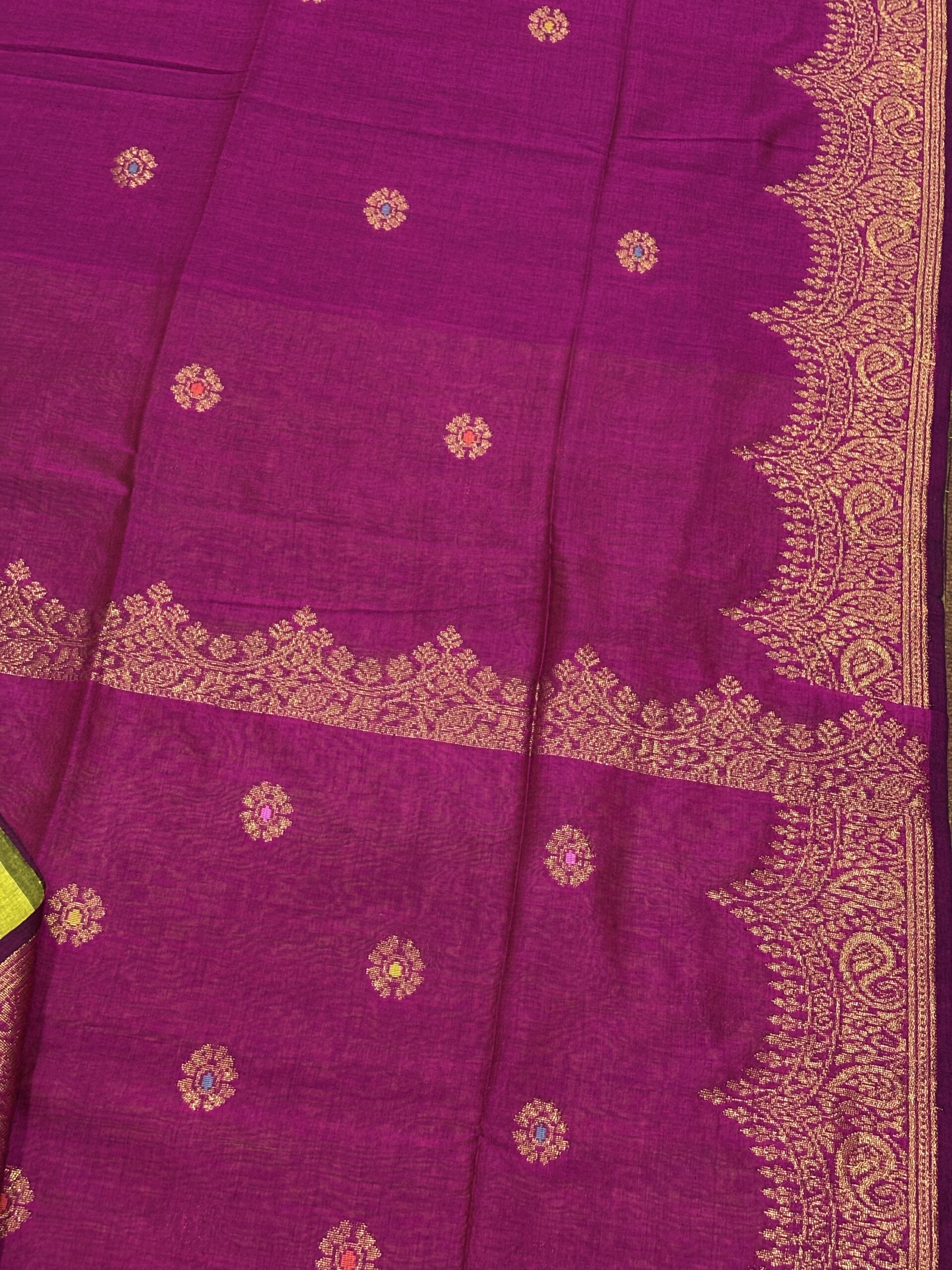 Beetroot Handloom Organic Cotton Party Wear Jamdani Saree - Image 6