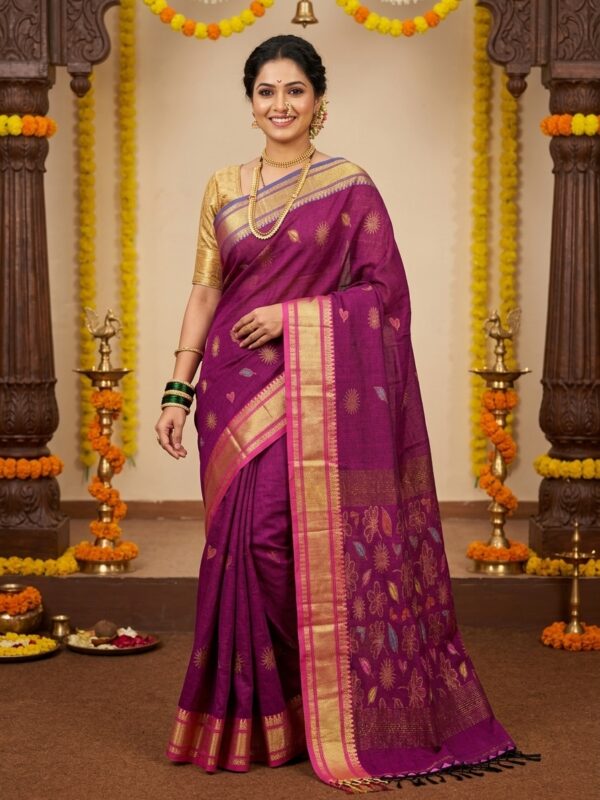 Beetroot Handloom Premium Soft Cotton Silk Party Wear Jamdani Saree with Blouse Piece