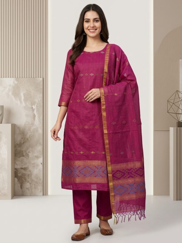 Berry Mercerized Cotton Tissue Unstitched Salwar Suit Set