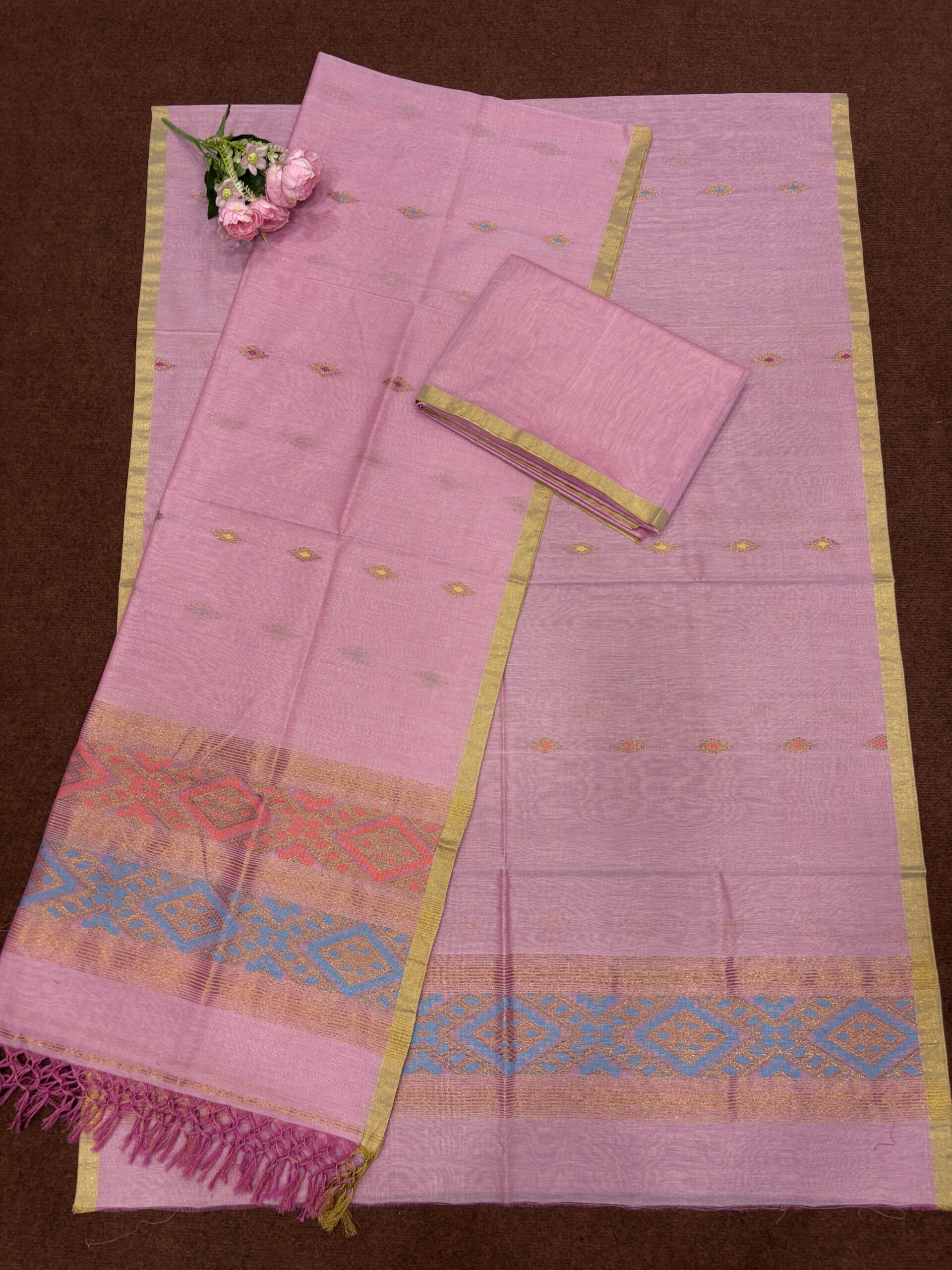 Light Pink Mercerized Cotton Tissue Unstitched Salwar Suit Set - Image 2