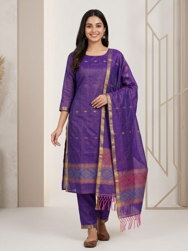 Purple Mercerized Cotton Tissue Unstitched Salwar Suit Set