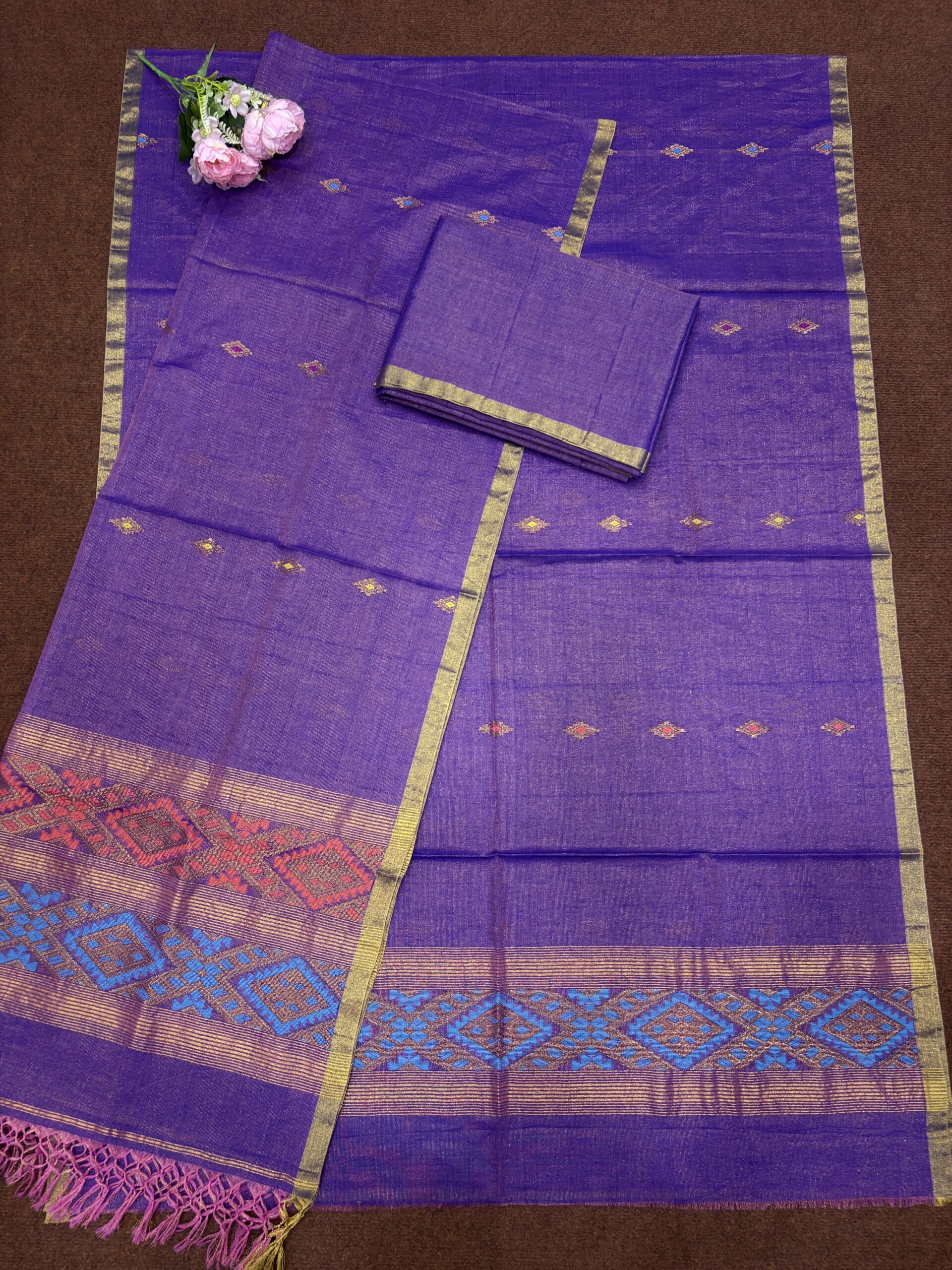 Purple Mercerized Cotton Tissue Unstitched Salwar Suit Set - Image 2