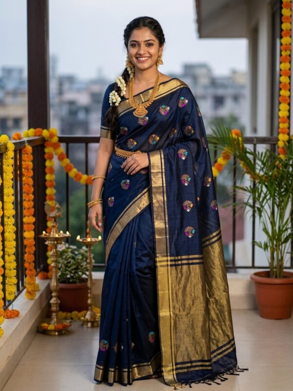 Black Katan Silk Jamdani Saree with Blouse Piece