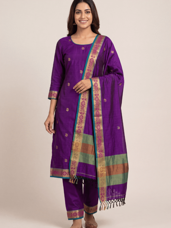 Purple Mercerized Cotton Unstitched Salwar Suit Set