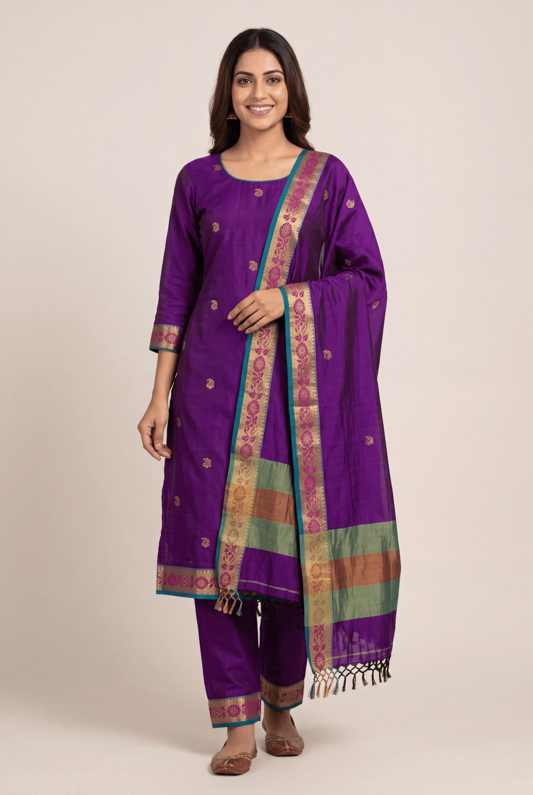 Purple Mercerized Cotton Unstitched Salwar Suit Set