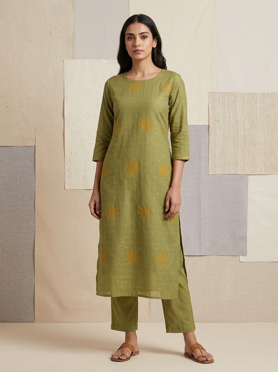 Sandy Brown Khadi Jamdani Coord Suit Set