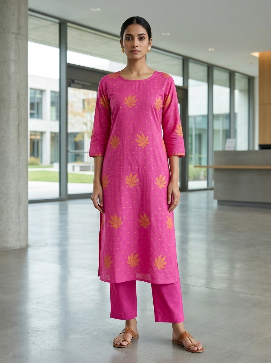 Pink Khadi Jamdani Coord Suit Set